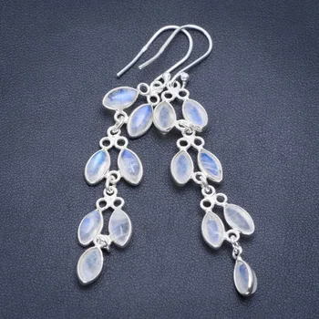 

Natural Rainbow Moonstone Handmade Unique 925 Sterling Silver Earrings 2.75" A2005