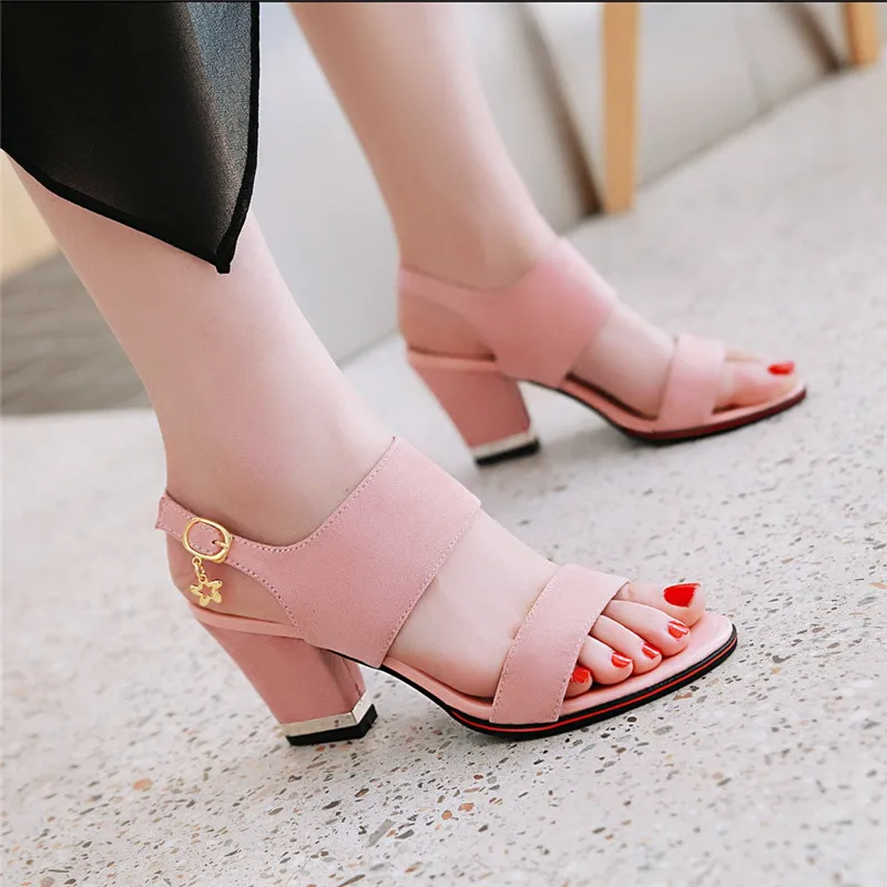 Lapolaka New Fashion Large Size 28-52 Black Red Shoes Woman Sandals Open Toe Buckle Strap Chunky Heels Summer Sandals Woman