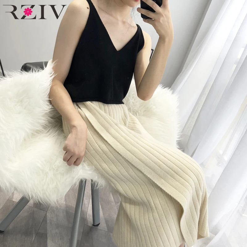 RZIV осенне-зимняя женская юбка и элегантная прямая юбка с разрезом и офисная трикотажная повседневная юбка