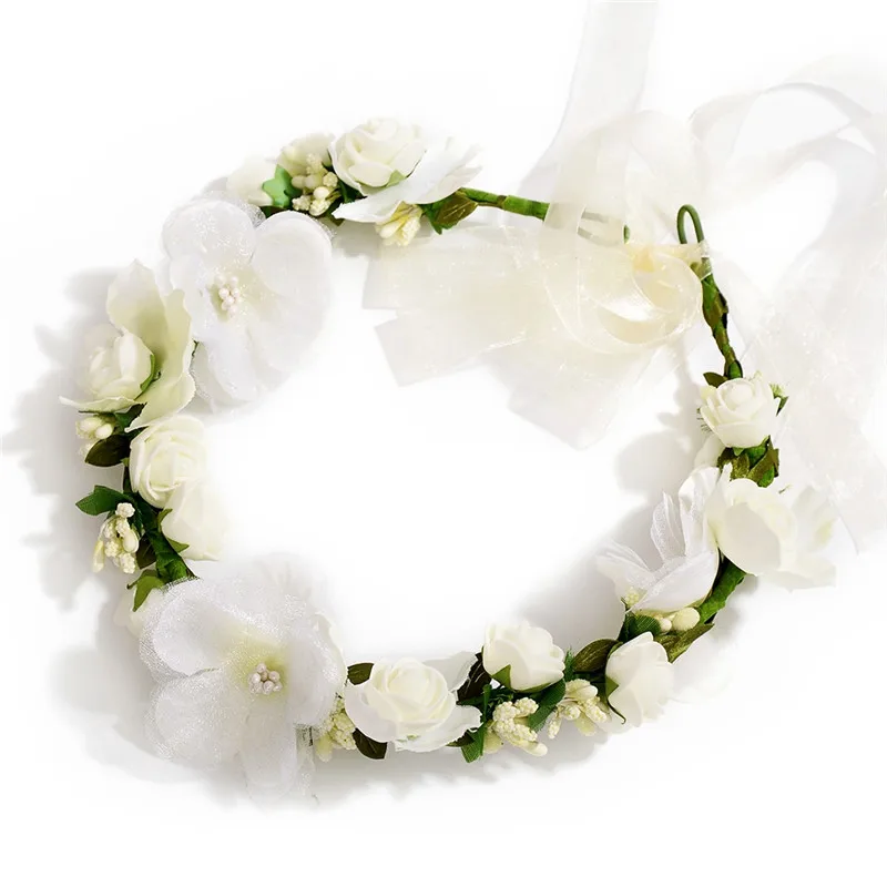 

Rose Flower & Leaves Floral Hairbands For Women Girls Bridal Wedding Garland Wreath Headbands Beach Hair Accessories 6 Colors