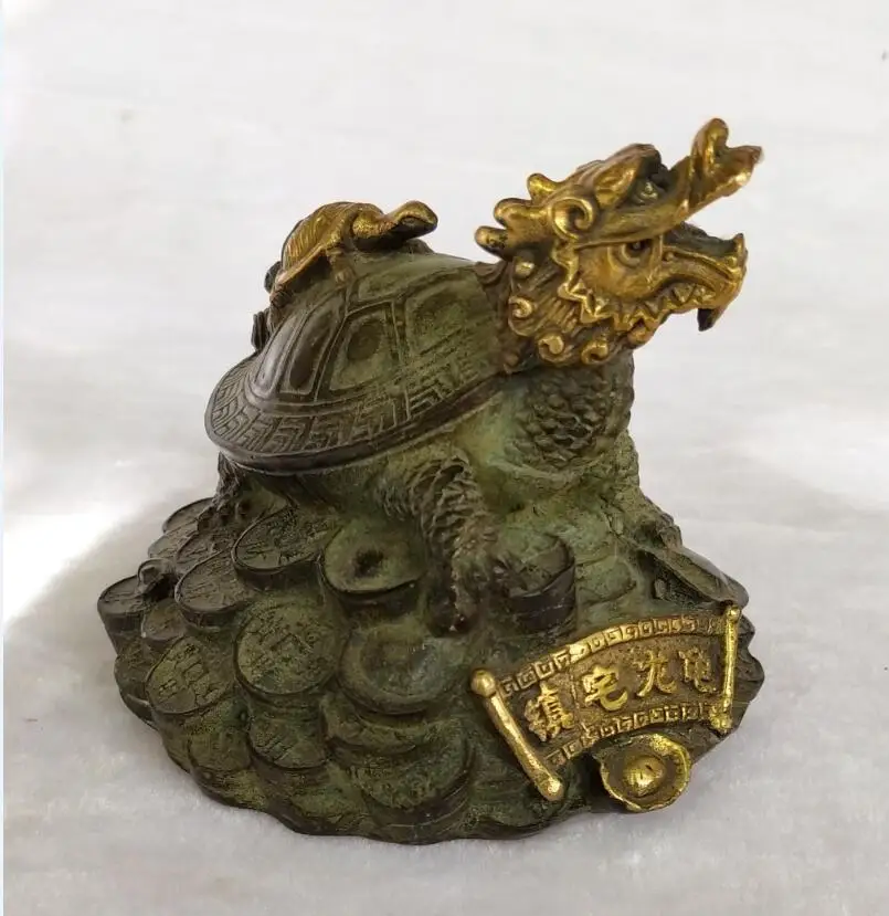 

Antique collection chinese old bronze Dragon turtle sculpture home art decoration Metal craft turtle statue
