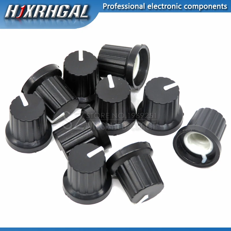 10 Pcs 6mm Shaft Hole Dia Plastic Threaded Knurled Potentiometer Knobs Caps WH148 potentiometer knobs