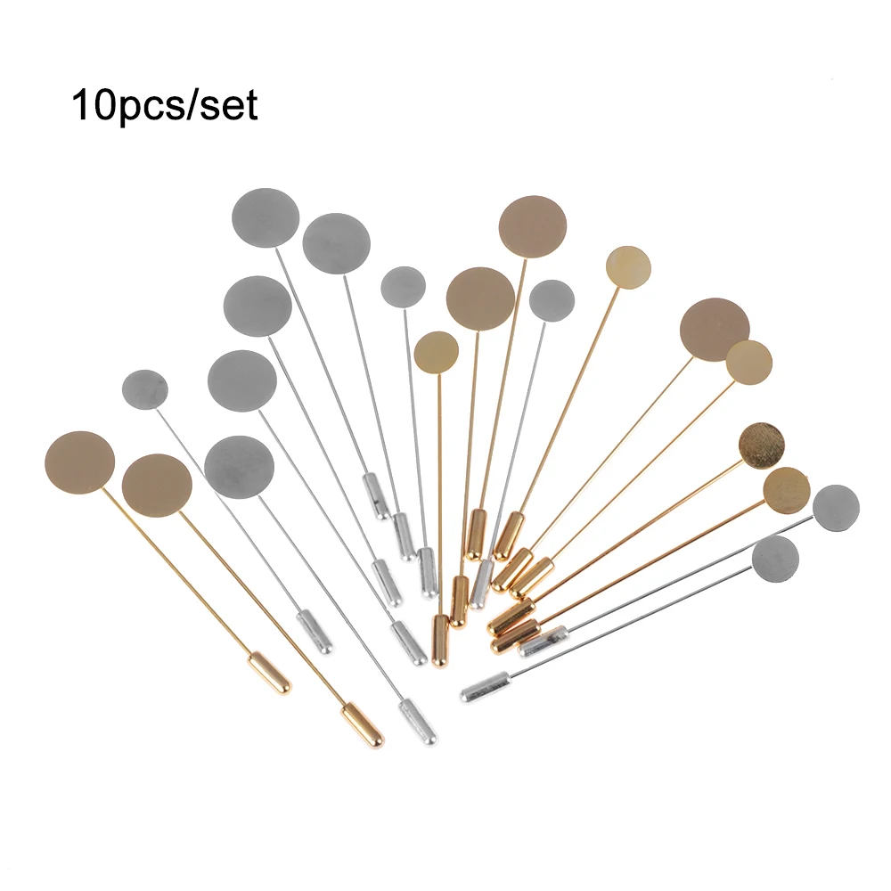 10 шт./упак. цвета: золотистый, серебристый покрытые сплавом из Медь длинные Броши Булавки "сделай сам" с отложным воротником платье для изготовления ювелирных изделий, брошь из искусственного жемчуга база/лоток