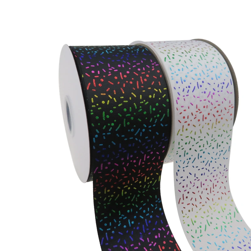 

High Quality 3 Inch 75MM 100% Polyester Hologram colorful Dots Printed Grosgrain Ribbon For Hair Bows DIY Headwear Accessories