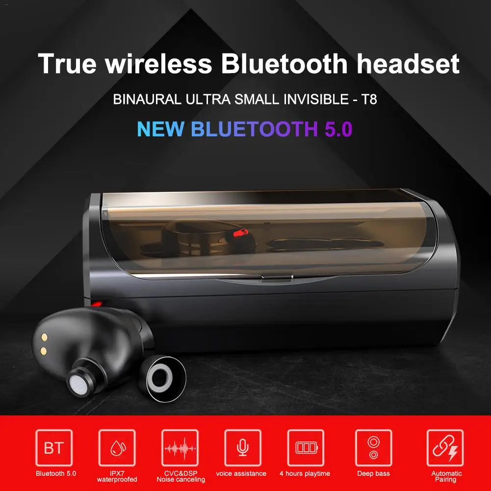 T8 Bluetooth гарнитура наушники-вкладыши TWS Bluetooth 5,0 наушники IPX7 Водонепроницаемый Hi-Fi стерео Шум снижение спортивные наушники с зарядный чехол