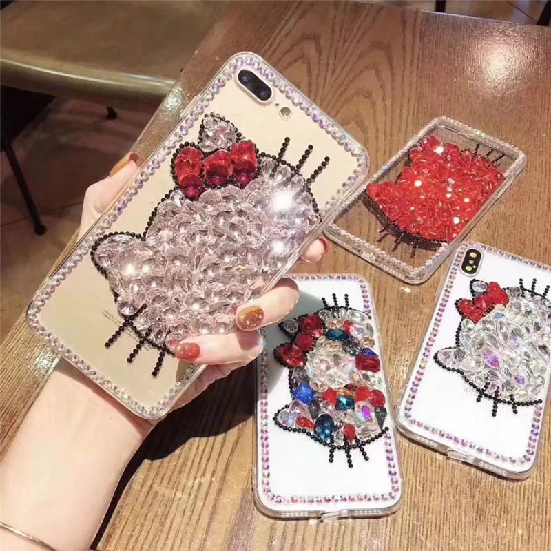 

For Xiaomi mi A1 A2 8 lite redmi note 4 4x 5A Prime 5 Plus 6 Pro Cute women glitter Rhinestone cat Phone case soft cover Capa