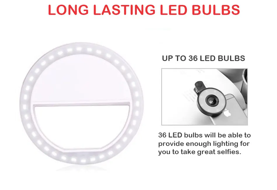 ET Универсальный светодиодный светильник-вспышка для селфи для мобильного телефона, светящееся кольцо-клипса для iPhone, samsung, Xiaomi, huawei