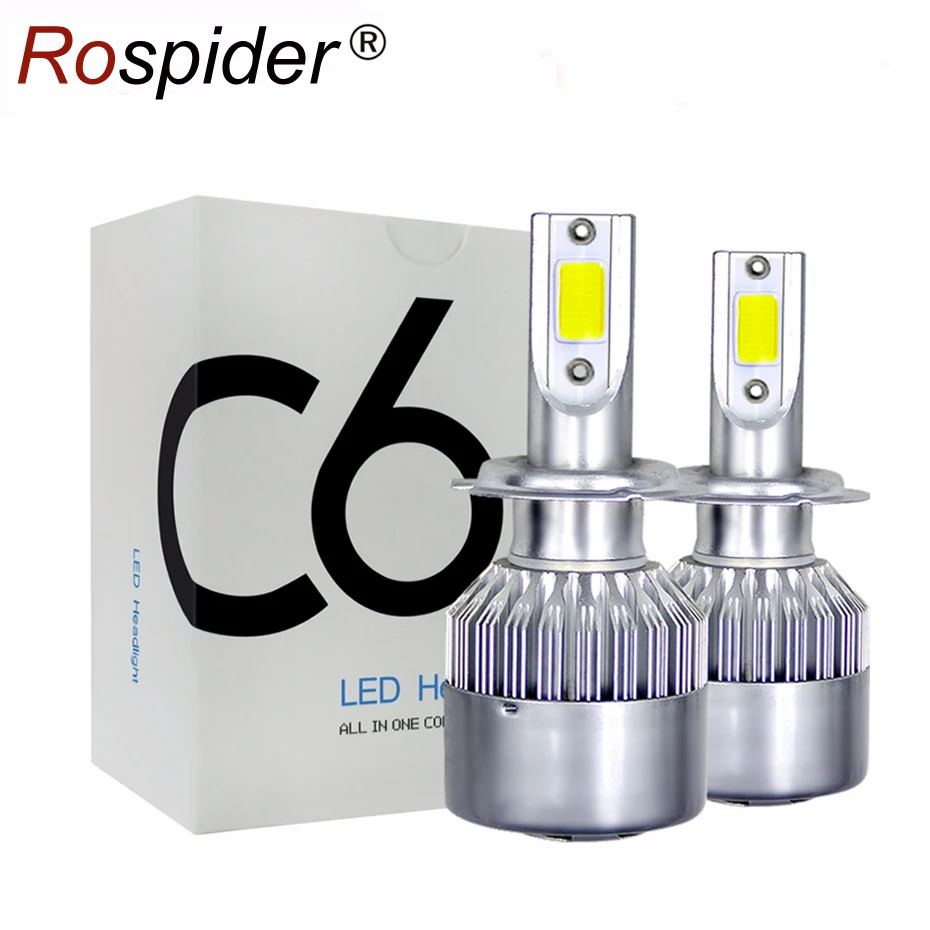 

2 pcs Car Led Headlight Bulb Lamp H4 H7 H11 36W/pair H8 HB4 H1 H3 HB3 Auto Car High Low Beam 6000K 12V Light Source Rospider C6