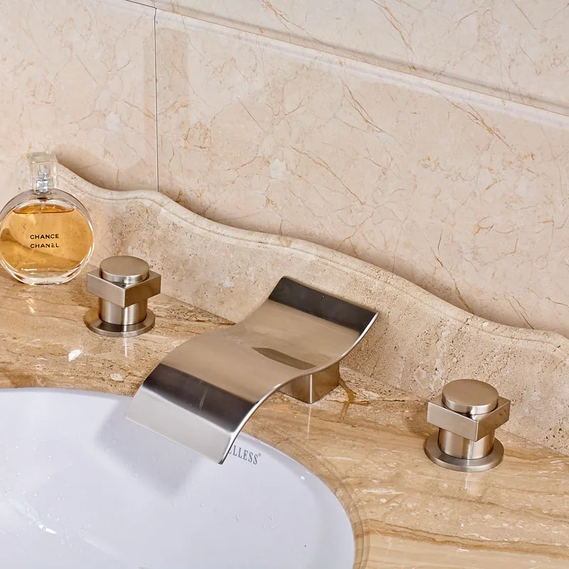 

Bathroom Sink Water Faucet High Quality with Hot Cold Water Nickel Brushed