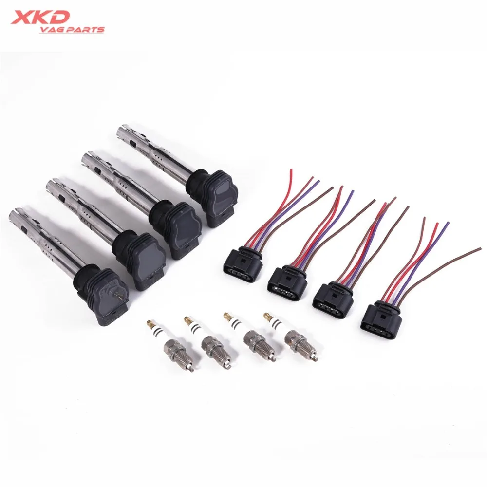 

4X Ignition Coil & Plug & Spark plug Kit Fit For VW CC Golf Jetta Amarok Tiguan AUDI A3 A4 A6