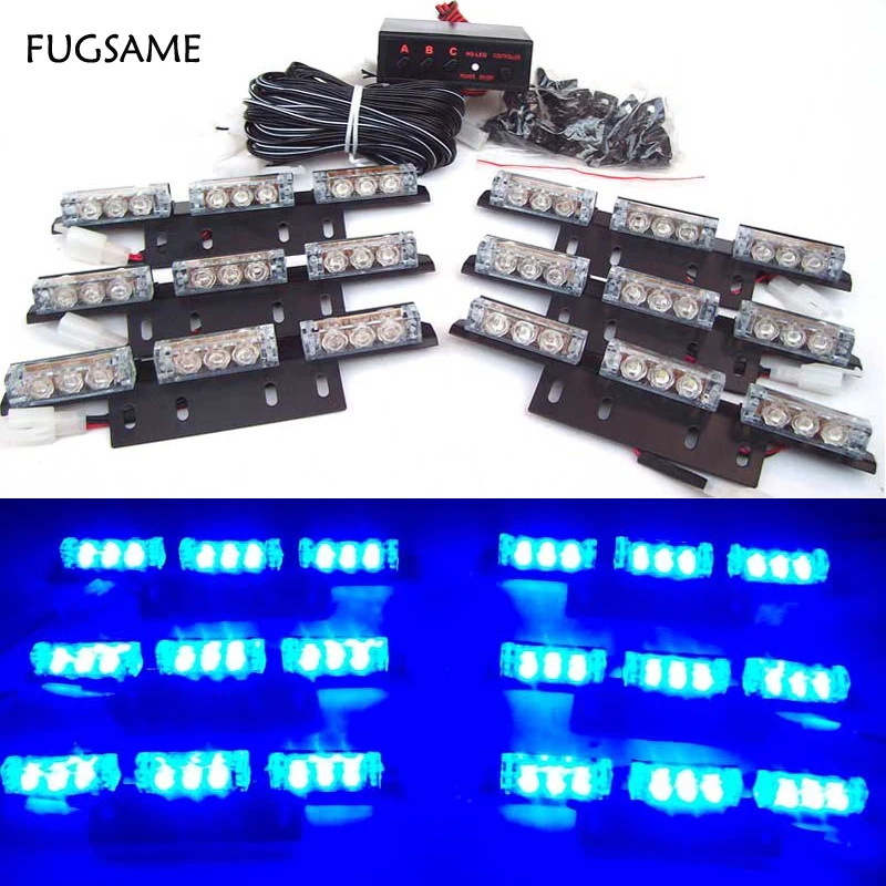 FUGSAME 6*9 54LED Автомобильная вспышка стробоскоп водонепроницаемый красный синий 3 мигающий режим