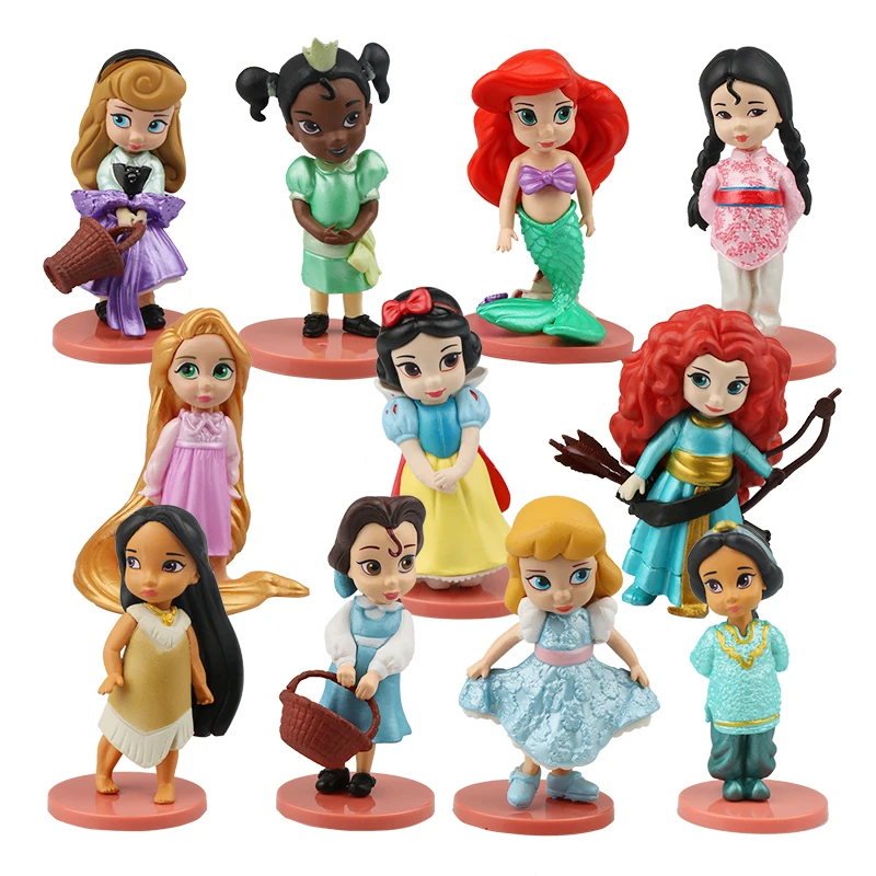 Disney Princess 11 шт. фигурки 8 см Моана Белоснежка Мерида Мулан Русалка Тиана куклы Жасмин Детские игрушки Детская Коллекция
