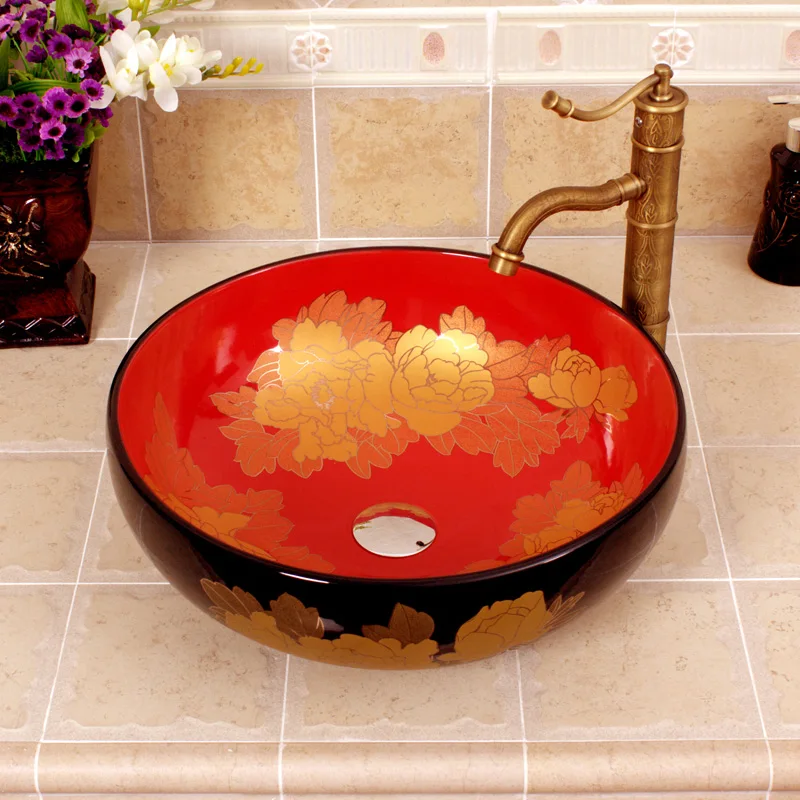 Unique oriental hand maded ceramic porcelain bathroom sink with