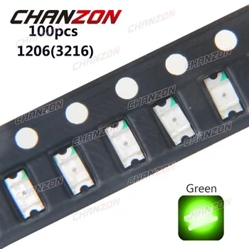 100pcs SMD 1206 (3216) LED Chip Diode Green 20mA DC 3V Light Emitting Diode Lamp SMT Surface Mount Electronis Components for PCB