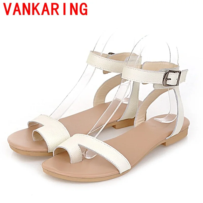 

VANKARING shoes 2016 women summer spring shoes genuine leahter sandals high quality open toe shoes flat sandals woman shoes