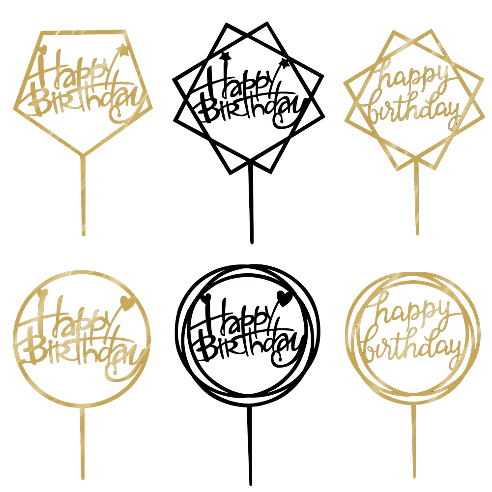 Акриловый Золотой Топпер для торта с днем рождения зеркальные украшения для торта