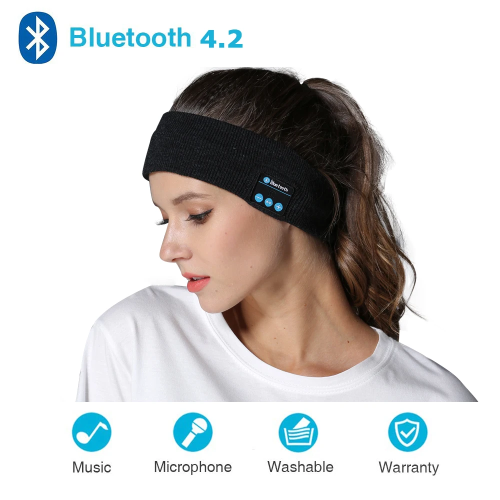 

Wireless Bluetooth Headband Earphone Blackout Nap Music Eye Mask Sport Stereo Knitting Head Sweatband Handsfree Call Headset