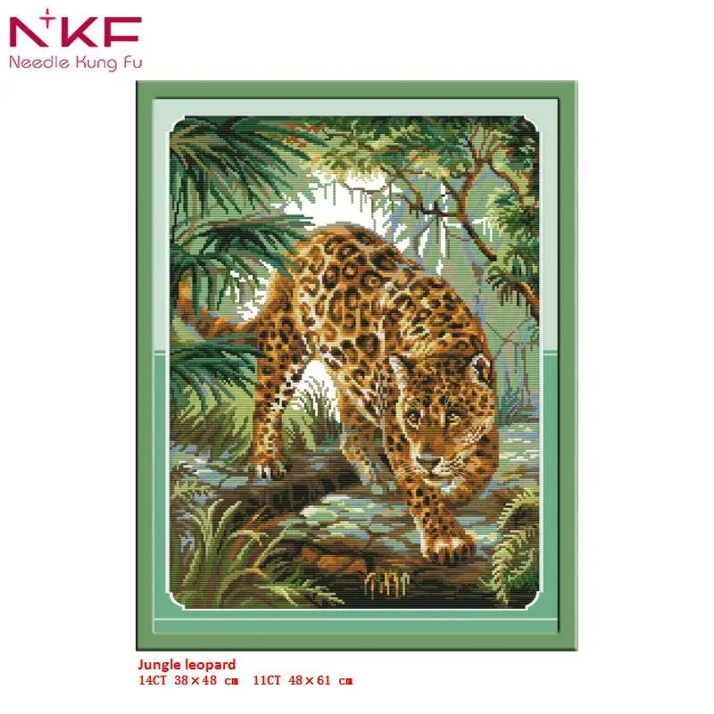 

NKF Cross Stitch 11 14CT Jungle leopard Animal Pattern Chinese Cross Stitch Printed Canvas Embroidery Needlework Sets Home Decor