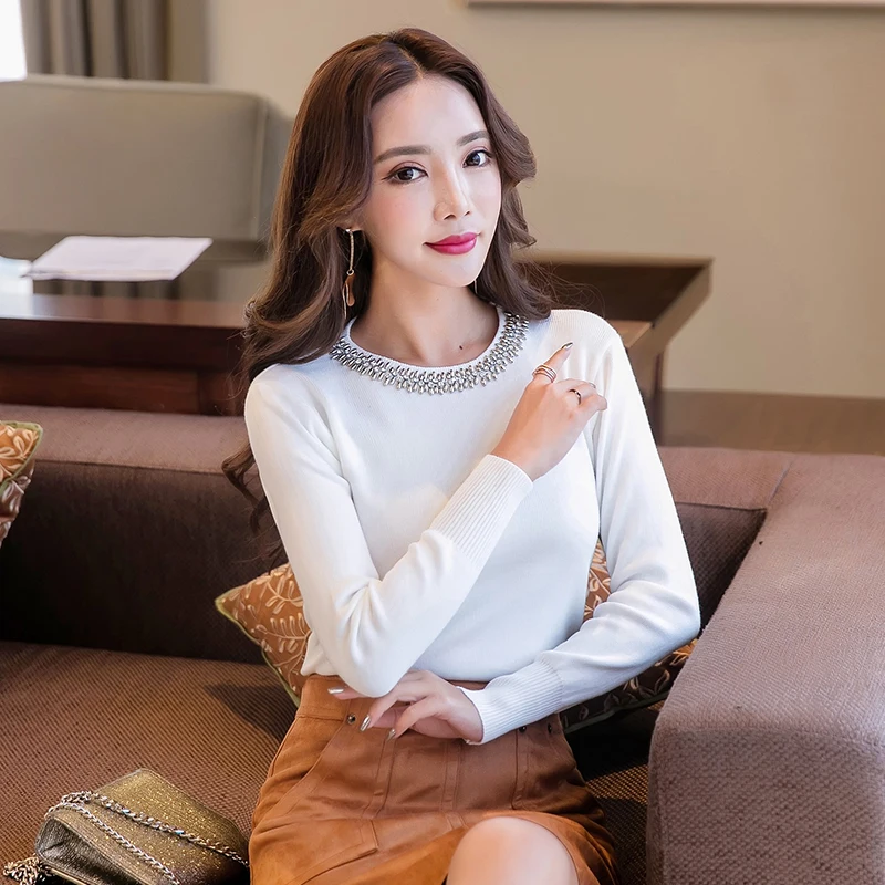 2019 Mujeres Las Mujer De Larga 30 Blanco Blusa Blusas Ropa Camisa El Manga Black white Collar O Slim Nueva Más Sólido Tamaño D85 Otoño Tops fpwqtfr