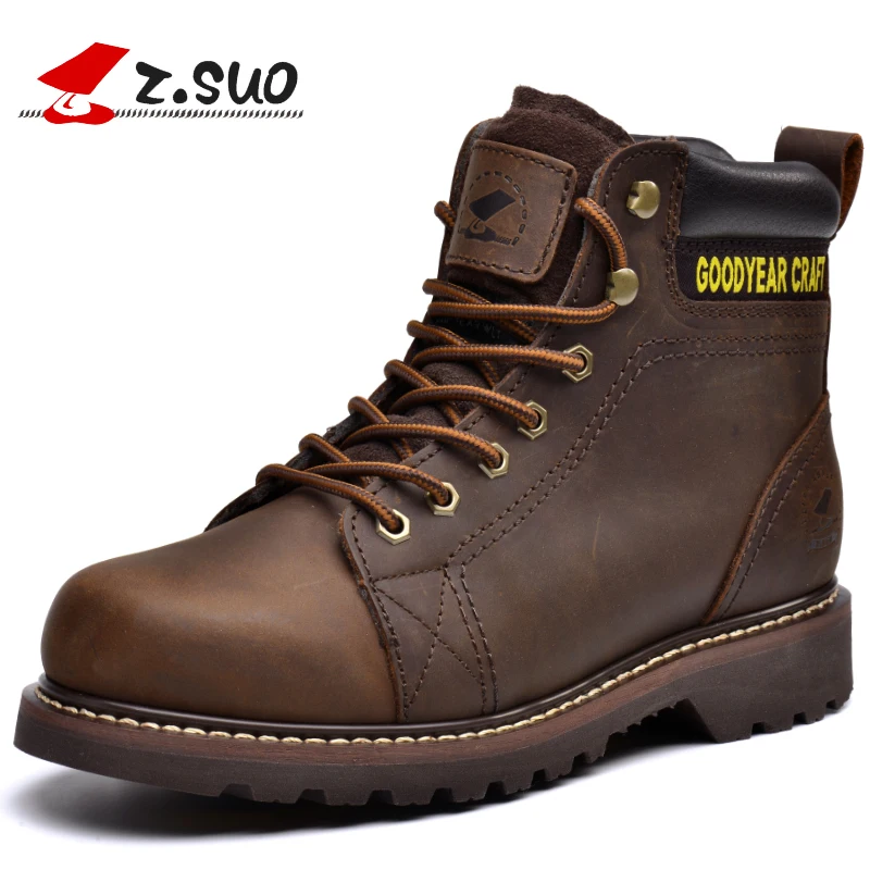 

ZSuo Winter Men's Boots Leather Mens Working Boots High-quality Handmade Tooling Retro Fashion Casual Boots Man Botas Hombre