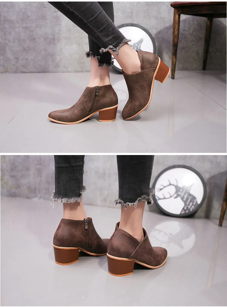 2018 High Heel Thick With Small V Bare Boots Pointed Single Boots Rub Color Large Size Martin Boots Female Women ShoeM8D131 (10)