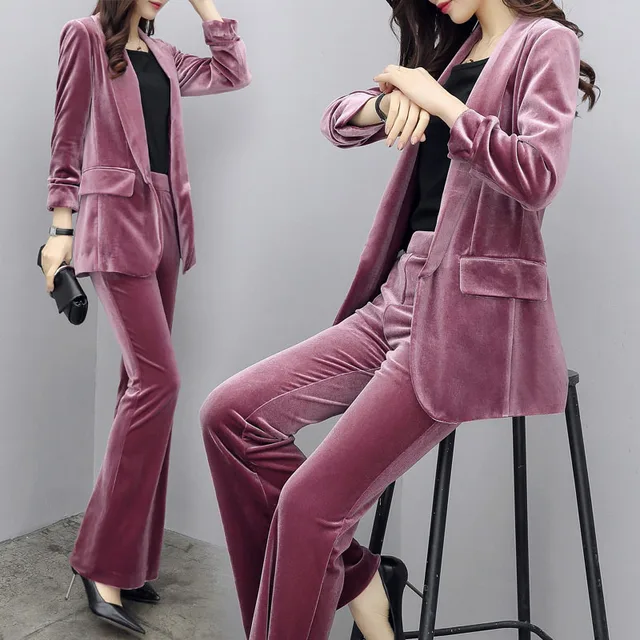Women Autumn Spring Corduroy Pants Suit 2 Two Pieces Set Plus Size