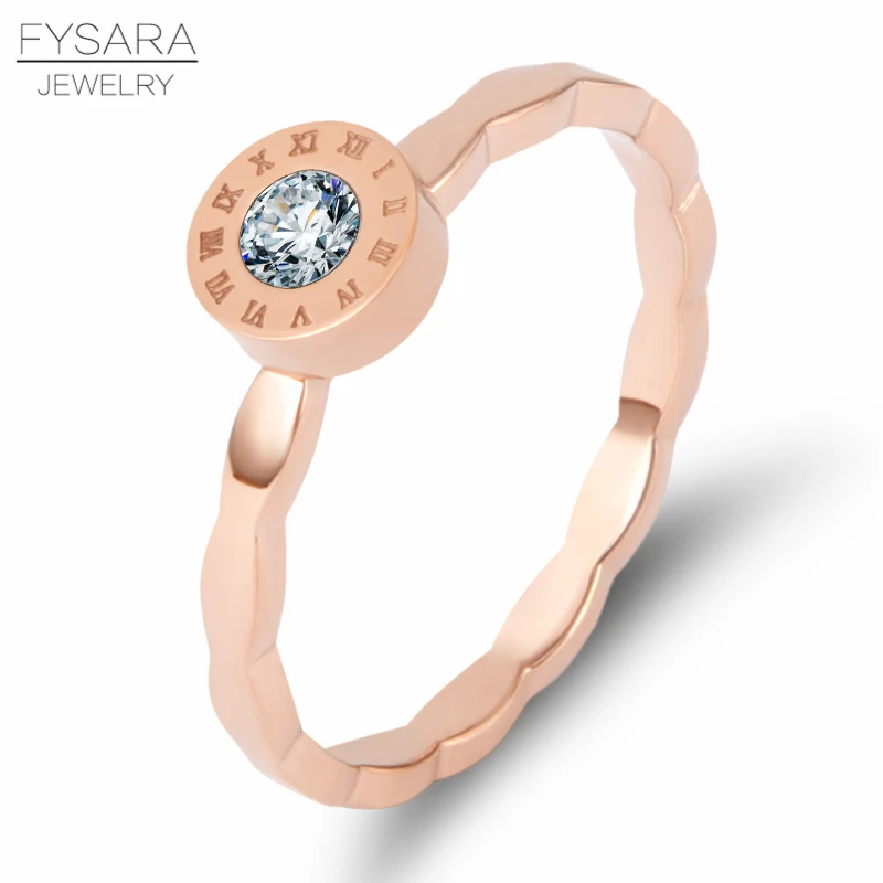 

FYSARA Crystal Round Roman Numerals 2mm Thin Rings For Lover Women Jewelry Men Engagement Party Stainless Steel Rose Gold Rings