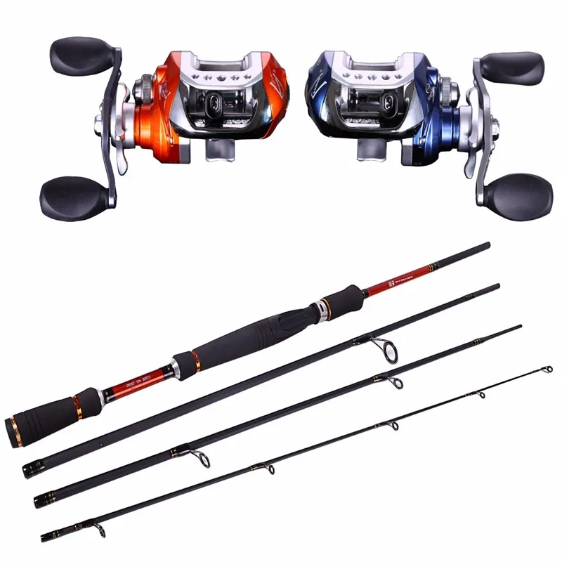 Sougayilang 4 Sections Fishing Rod Spinning 2.1m 2.4m 2.7m Carbon Spinning Rod and Casting Baitcasting Reel Combo Lure Rod Set