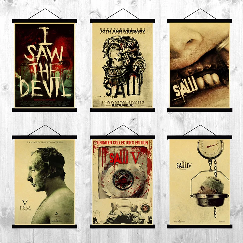 

Classic Horrible movie film SAW Posters Kraft Paper Wall Painting Retro Posters Clear Vintage Picture Home Room Art