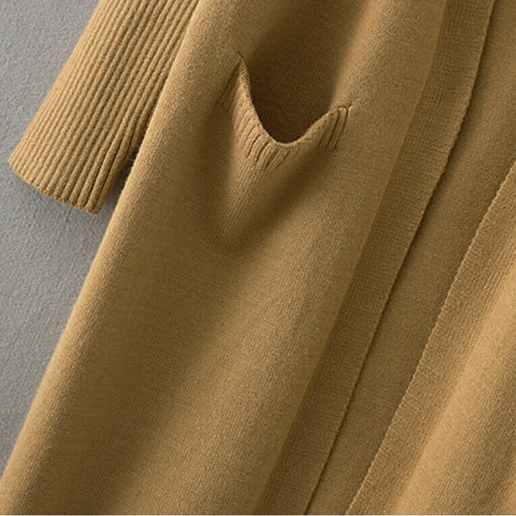 Осенне-зимнее пальто высокого качества Женский длинный рукав однотонный Свободный кардиган, большие размеры пальто Женский полувер блузка#718