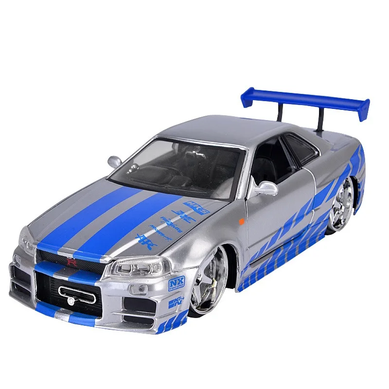 1:24 Масштаб сплава 2002 Nissan Skyline GTR R34 игрушечные машинки Форсаж литья под давлением Модель Коллекция детских игрушек подарки для детей