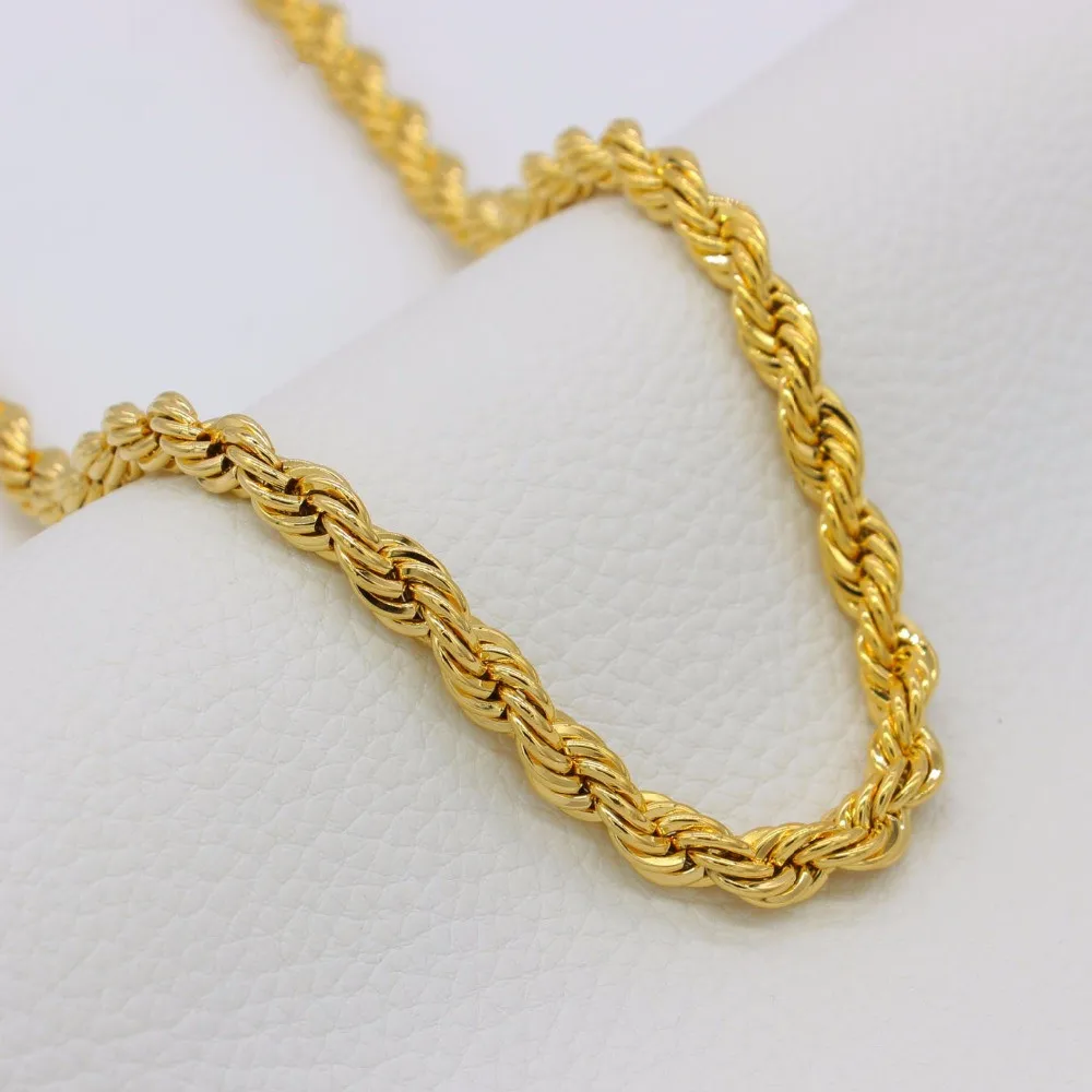 6 мм, французский Веревка Сеть Желтое золото Заполненные хип-хоп Для мужчин's витой Цепочки и ожерелья 23," Длина