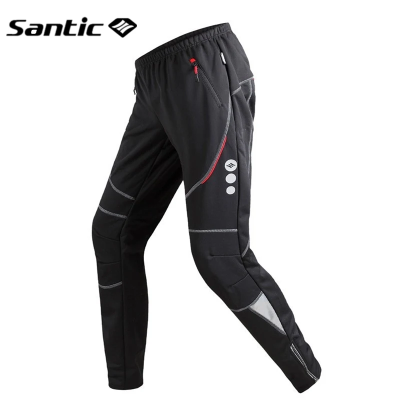 Santic штаны для велоспорта Мужские Зимние флисовые тепловые штаны для велоспорта длинные штаны для велоспорта MTB штаны для мотокросса и бега - Цвет: Black