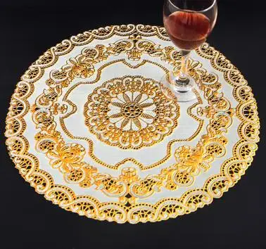 الحديثة الدانتيل PVC الذهب البلاستيك الجدول مكان حصيرة سادة القماش كوب الزفاف الطعام الشاي قاعدة أكواب القهوة القدح تحديد الموقع شرشف الطاول...