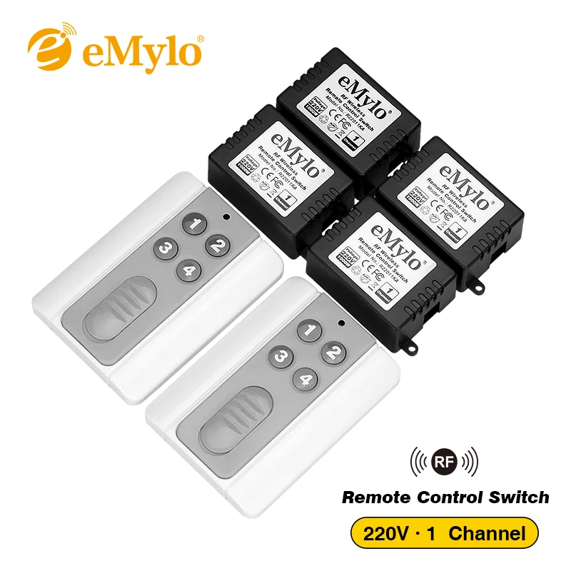 eMylo AC220V 1000W 4 Buttons Transmitter 4X 1 Channel Relays Smart RF