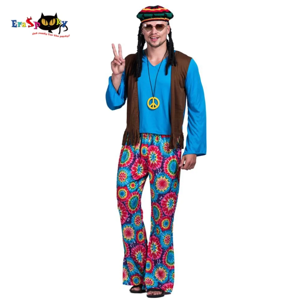 Для мужчин а-ля 60ые Ретро Hippie Peace и любовь Свободный жилет карнавальный костюм вечерние Винтаж Взрослый мужской одежды Костюмы костюмы на Хэллоуин