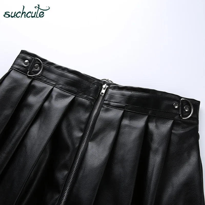 SUCHCUTE Женская юбка кожаная короткая мини модные 2020 плиссированные юбки женские со