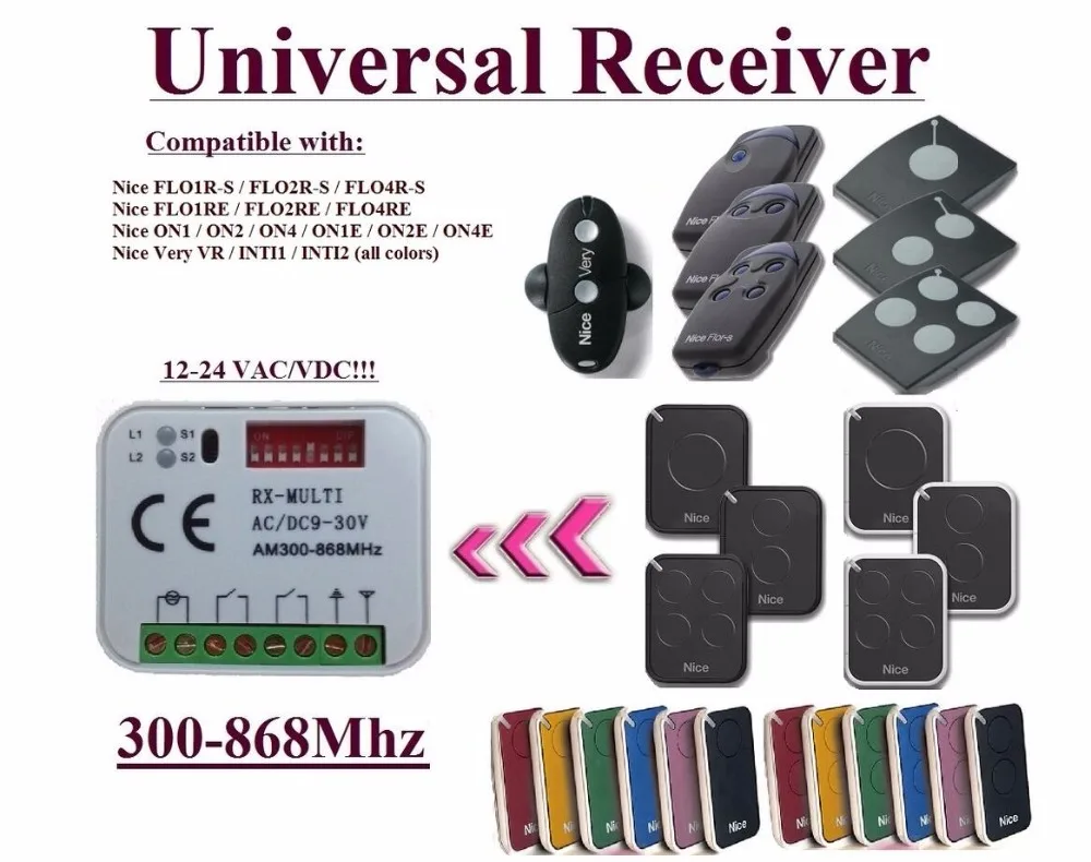 

300-868MHz Universal 2-channel receiver fully compatible with Nice 433,92MHz remote controls
