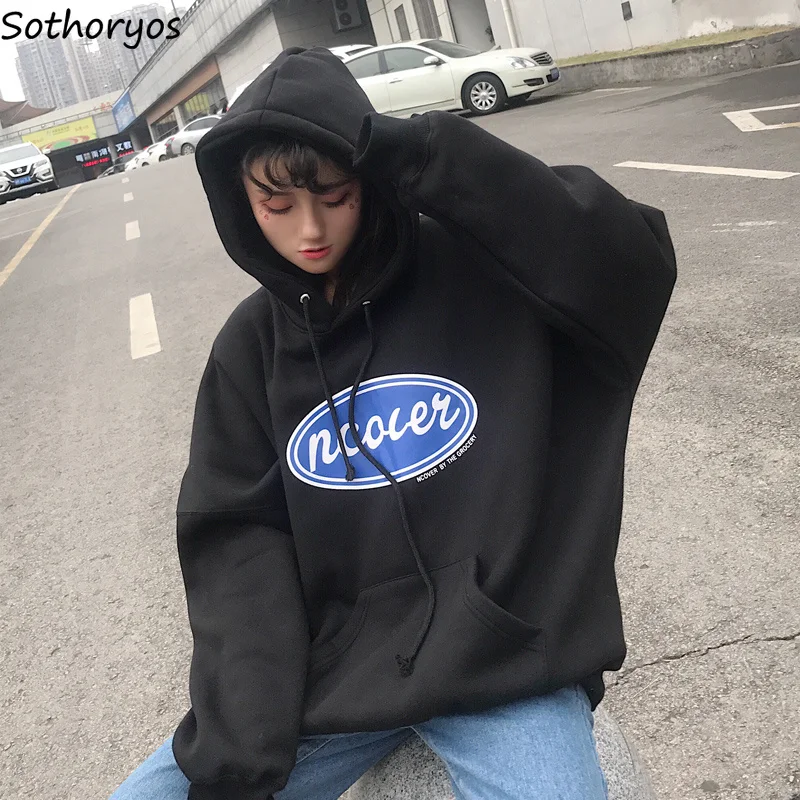 

Hoodies Women Winter Retro Hooded Loose Plus Velvet Thicker Warm Korean BF Womens Pullover Harajuku Ulzzang All-match Sweatshirt