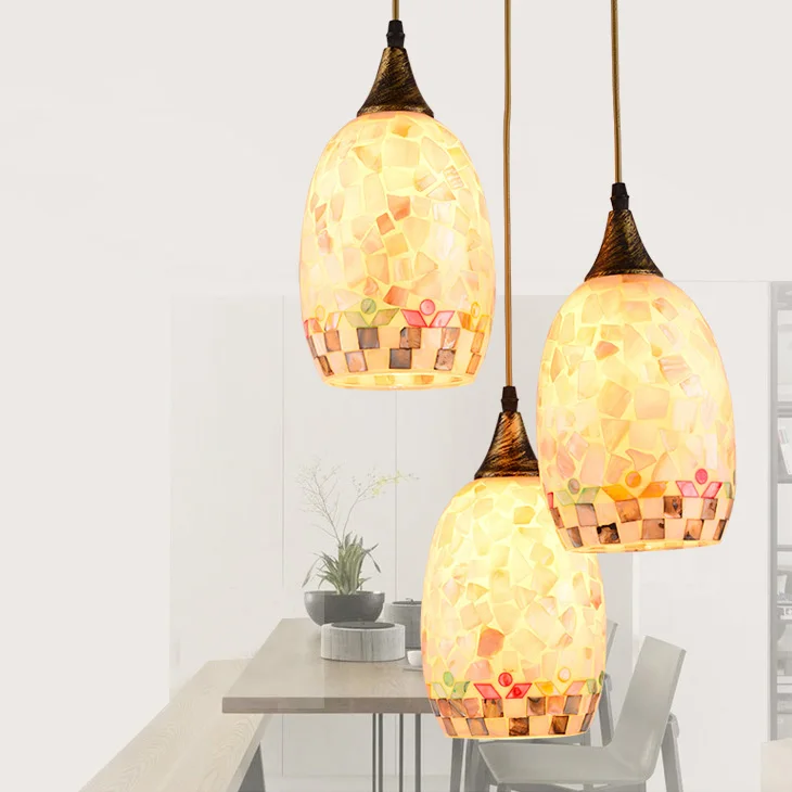 lightglass Pendant Lights Fashion natural shell dining room lamps bar lamp study 3 heads light ZA | Лампы и освещение