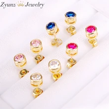 10 пар, 6 мм, разноцветные CZ micro pave женские Подставка для ювелирных изделий серьги сережки-гвоздики со стразами циркония камень серьги-гвоздики