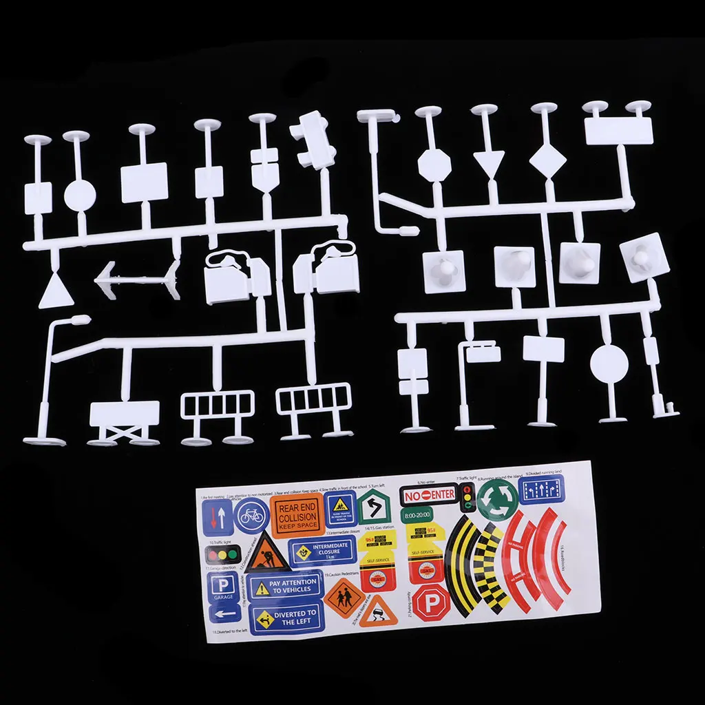 28pcs/pack Plastic Traffic Signs Road Sign Miniatures Kids Educational Toy