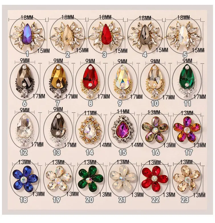 10pcs/lot super big luxury metal Nail art jewelry drop tears Rhinestone flower nails parts decorations Manicure Nail Accessories