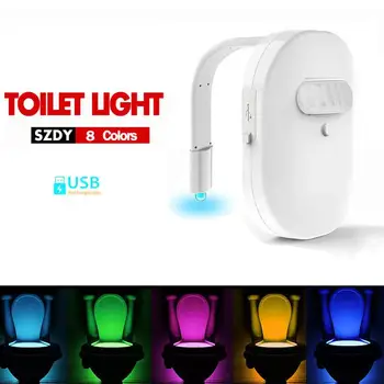 

LED Toilet Seat Night Light Motion Sensor WC Light Real 8 Colors Changeable Lamp AAA Battery Powered Backlight for Toilet Bowl