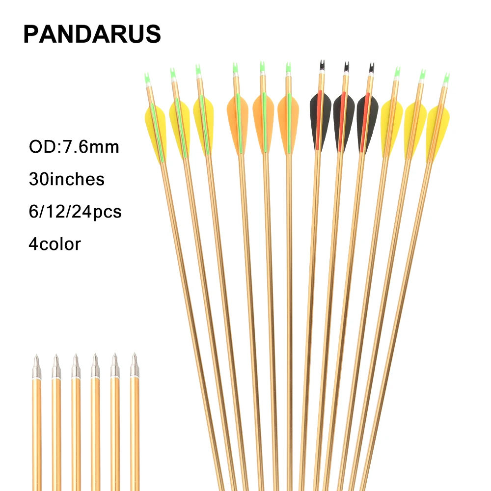 

PANDARUS 30inches 6/12/24 pcs/lot Spine 500 Aluminum Arrow with 4 Color for Recurve/Compound Bows Archery Hunting free shipping