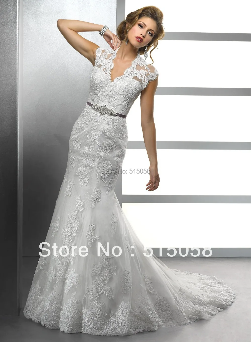 lace sheath wedding dress with cap sleeves
