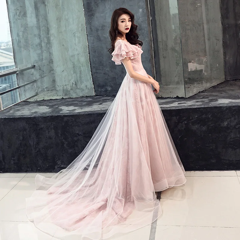 Китайское Восточное Длинное Свадебное женское сексуальное розовое вечернее платье Ципао с круглым вырезом Элегантные платья принцессы современные Ципао