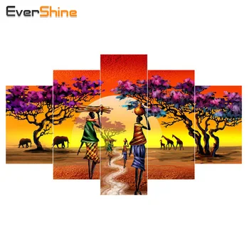 

EverShine Diamond Painting African Woman Room Decor Full Multi-Picture Diamond Embroidery Needlework Rhinestones Mosaic