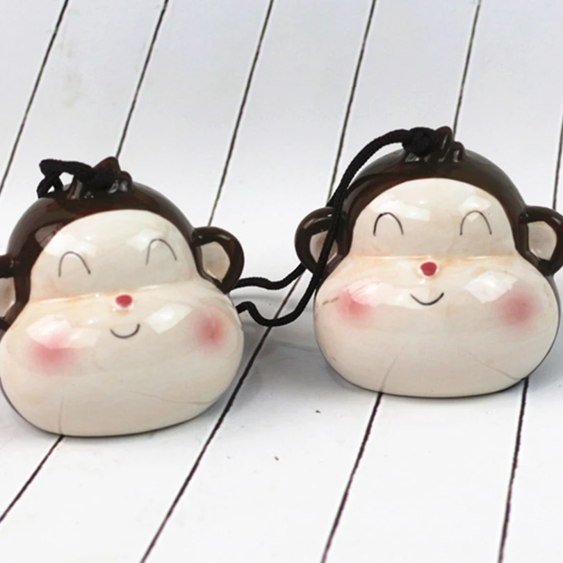 Creative Big Face Monkey Japanese Animal Wind Chimes Ceramic Enamel For