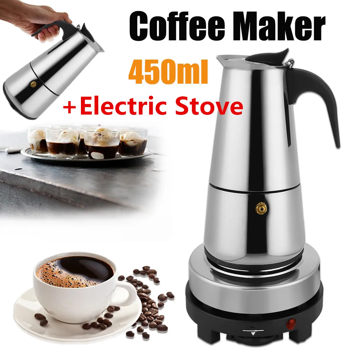 9 Cups Stainless Steel Moka 450ml Mocha Espresso Latte ...